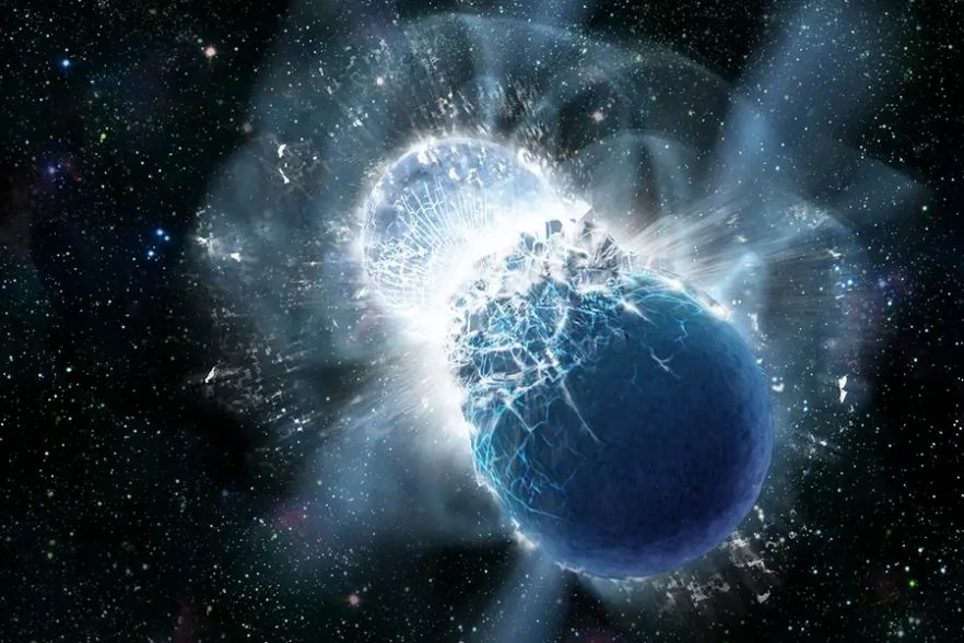 mergers of binary neutron stars produce a gravitational waves, light, and matter jets
